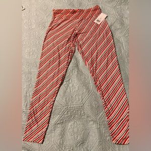 Christmas colored stripped leggings size large New with Tags